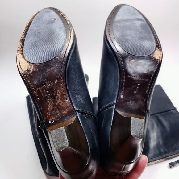 FRYE Steffi Back Zip Knee High Riding Boot Distressed Charcoal Grey Leather Sz 9 - Picture 9 of 12